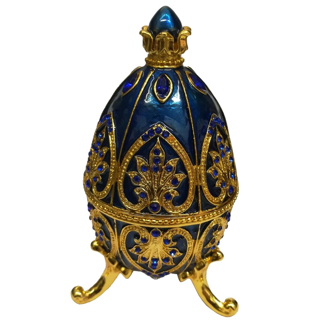 Pendentif Oeuf style Fabergé bleu marron - Copie oeuf de Fabergé